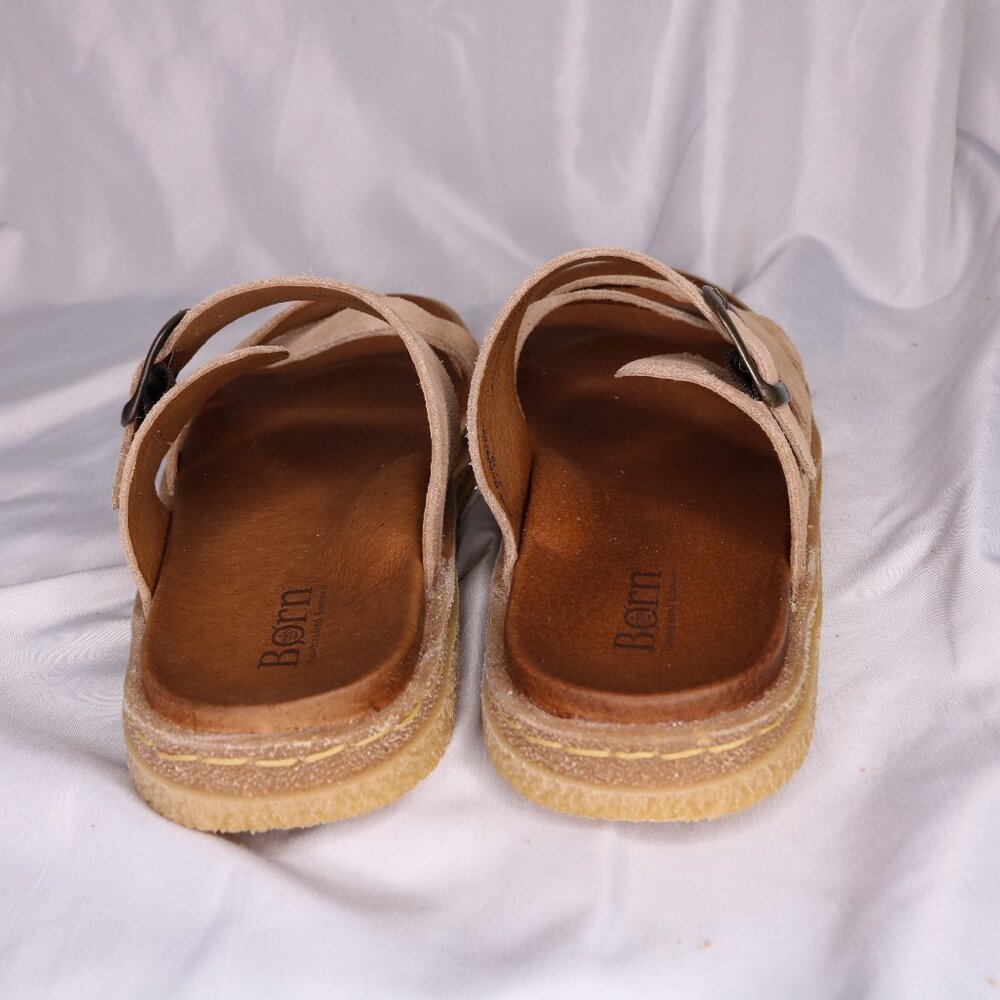 Born Tan Suede Criss-Cross Strap Buckle Slide Sandals Size 8 NWOB - Picture 5 of 7